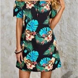 SHEIN VCAY Tropical Print Off Shoulder Knot Front Dress, XL